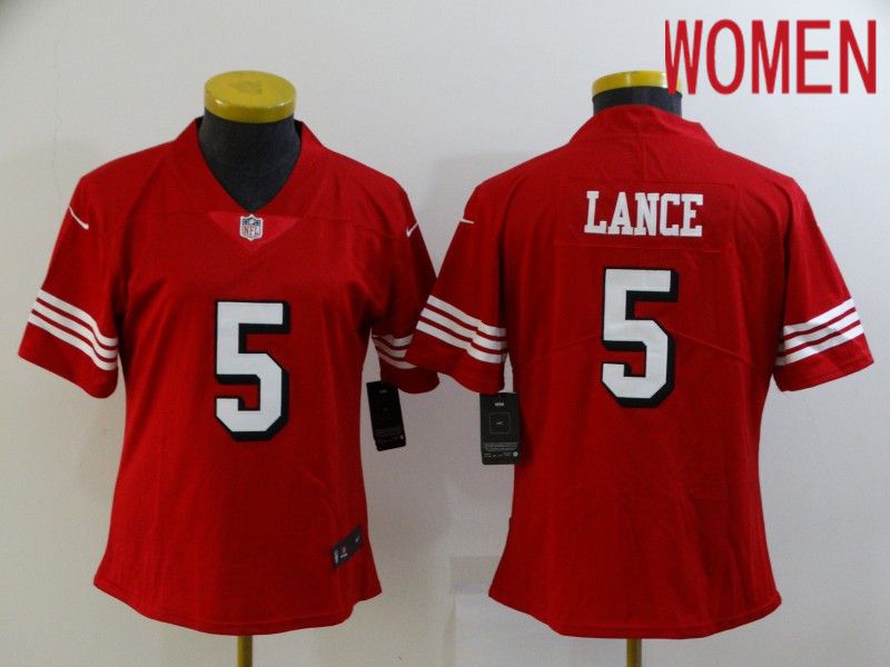 Women San Francisco 49ers #5 Lance Red New Nike Vapor Untouchable Limited 2021 NFL Jersey->women nfl jersey->Women Jersey